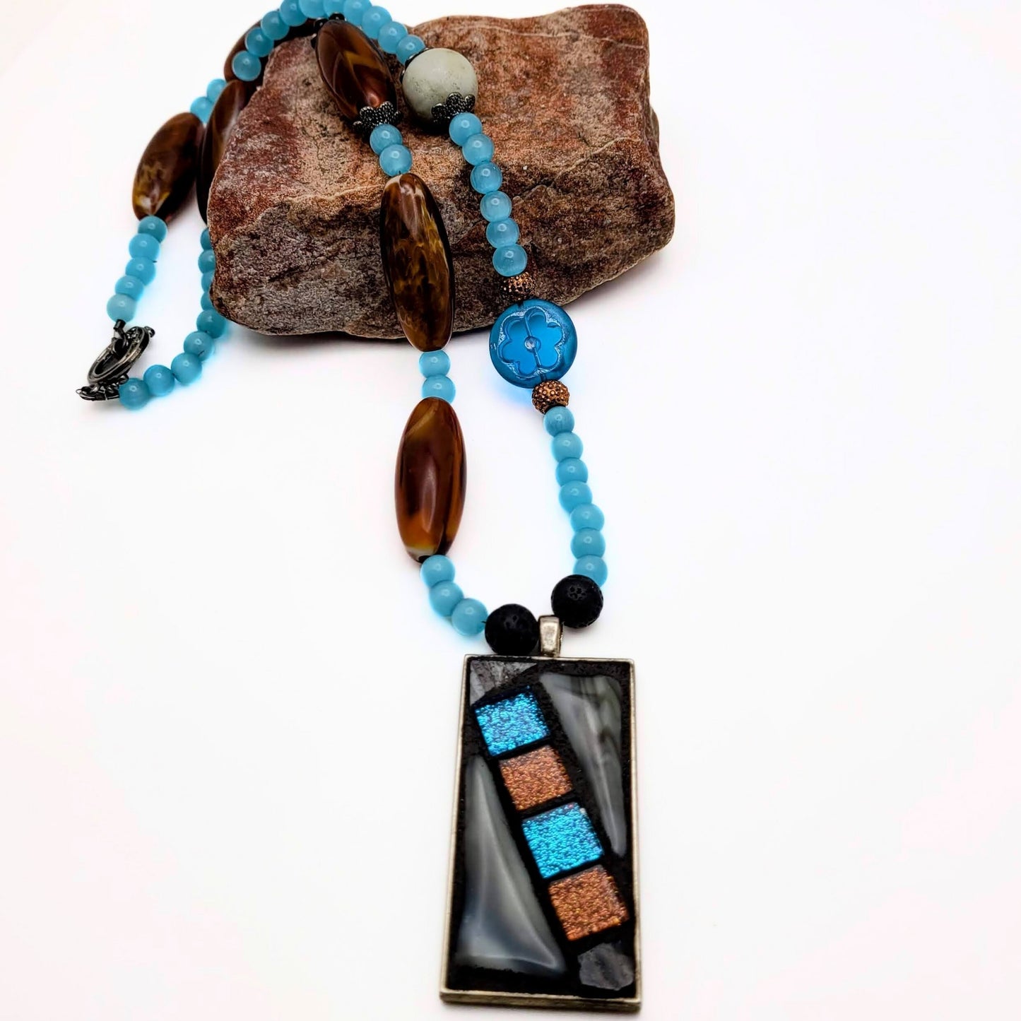 Turquoise and Brown Geometric Necklace