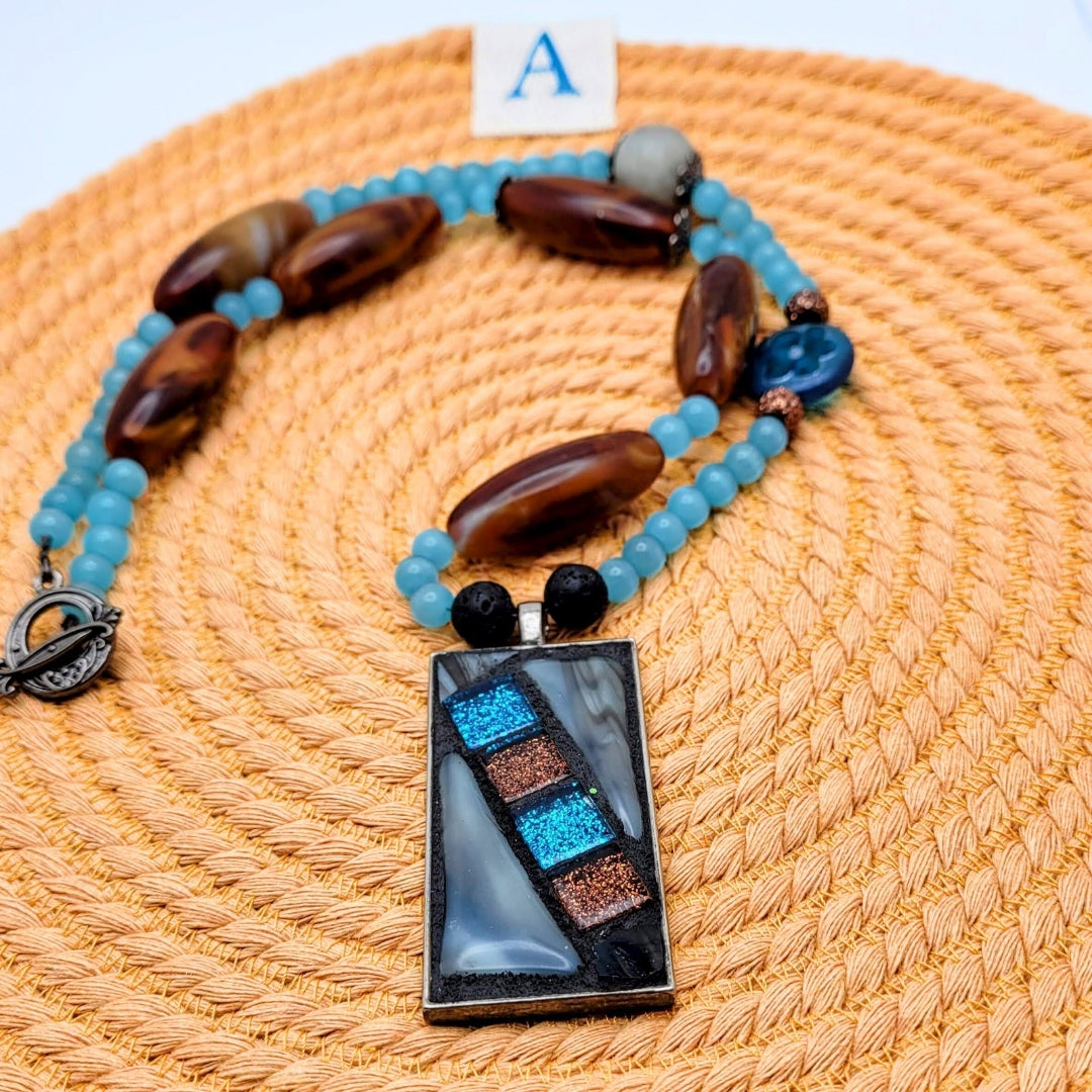 Turquoise and Brown Geometric Necklace