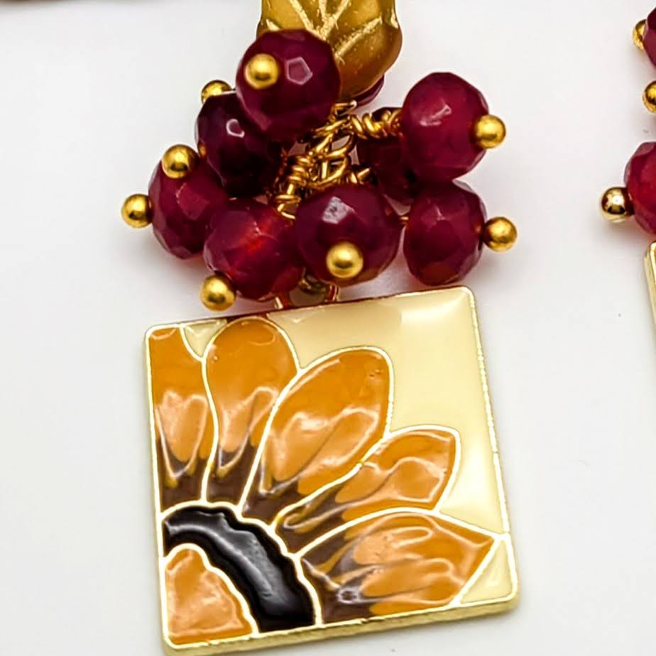Sunflower Enamel Dangle Earrings