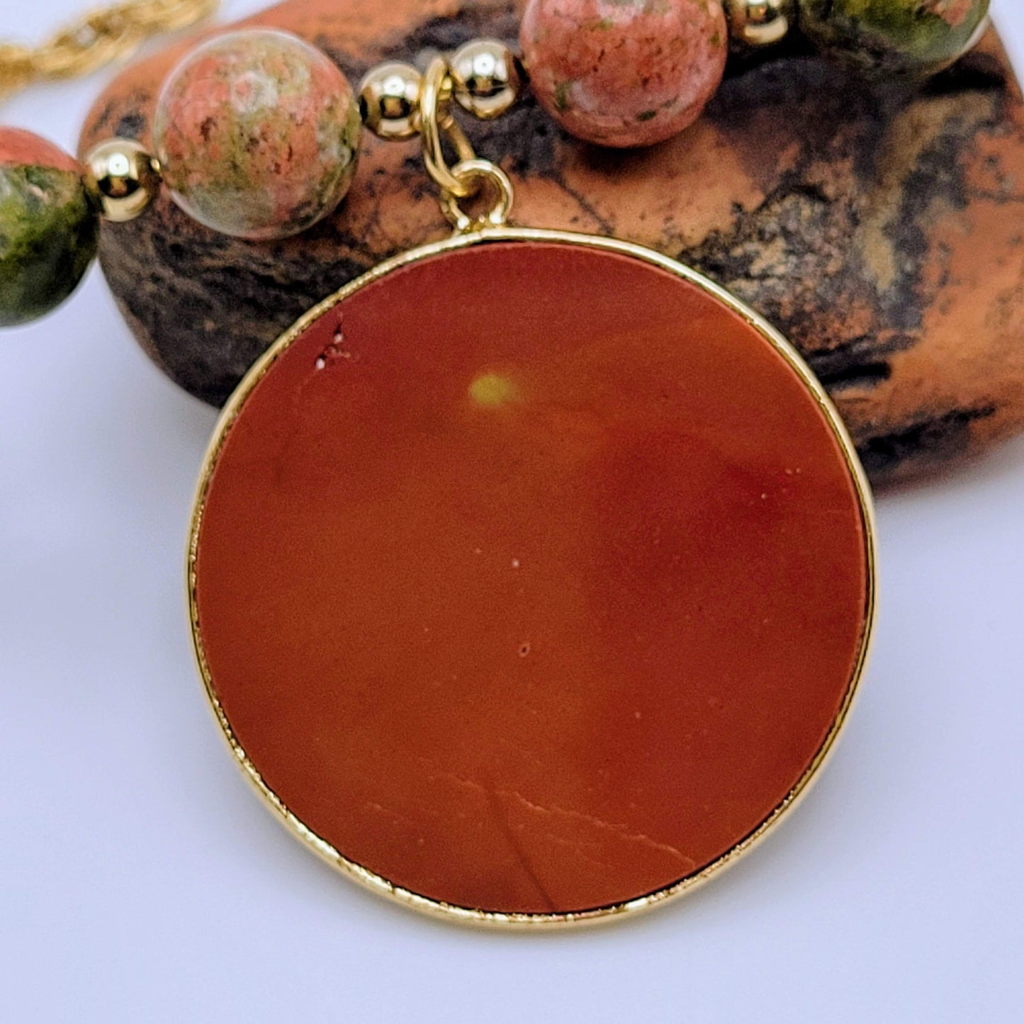 Red Jasper Pendant Bar Drop Necklace