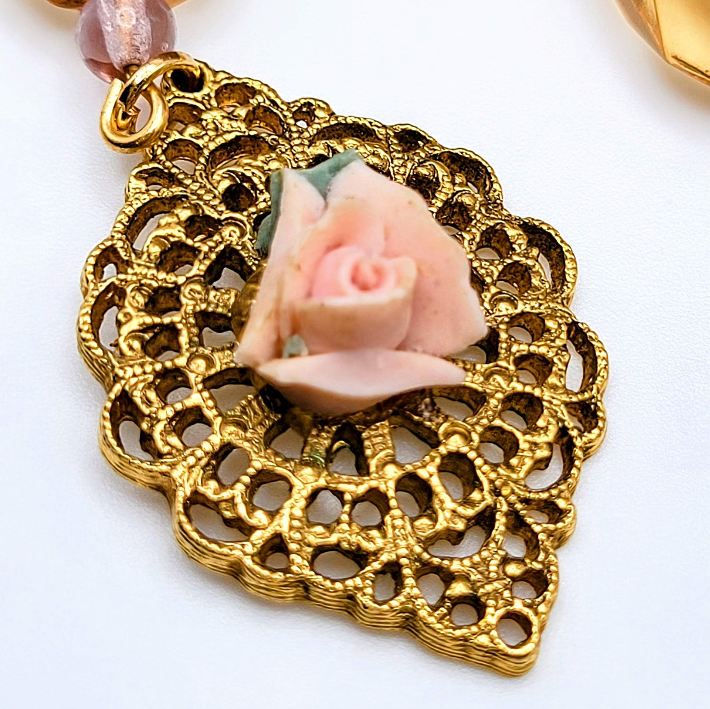 Gold-Toned Filigree with Rose Earrings