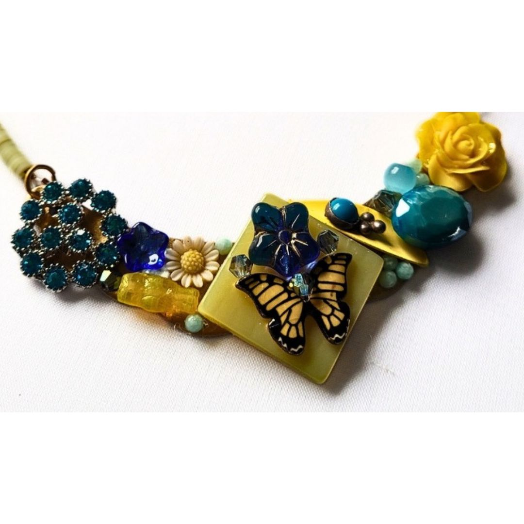 Yellow Blue Collage Necklace