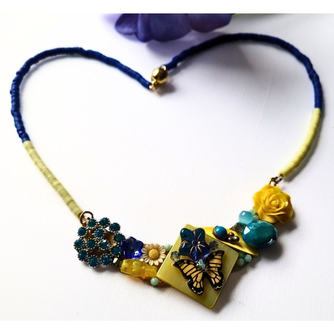 Yellow Blue Collage Necklace