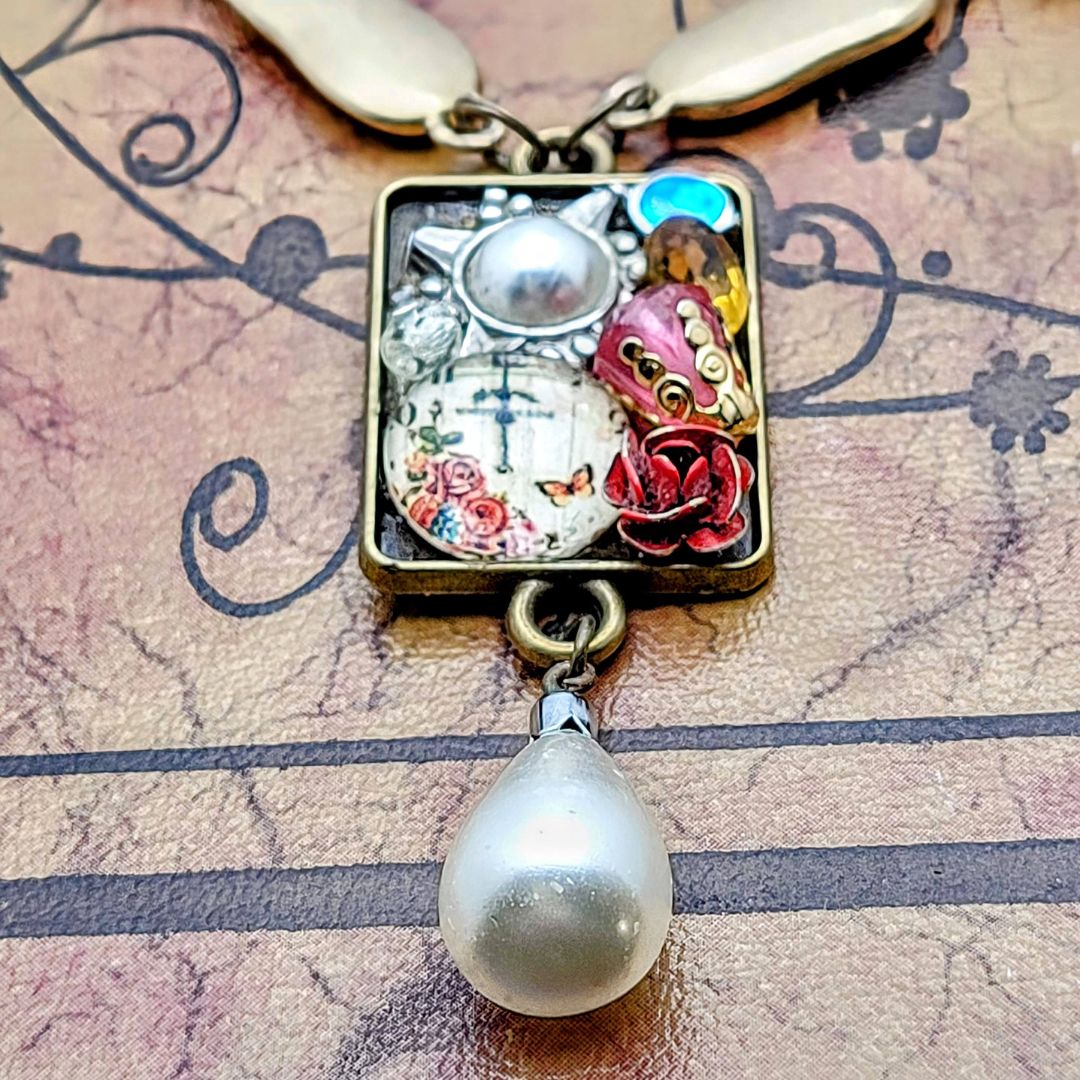 Gold Choker with Miniature Collage Pendant