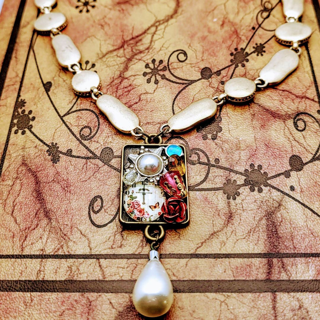 Gold Choker with Miniature Collage Pendant