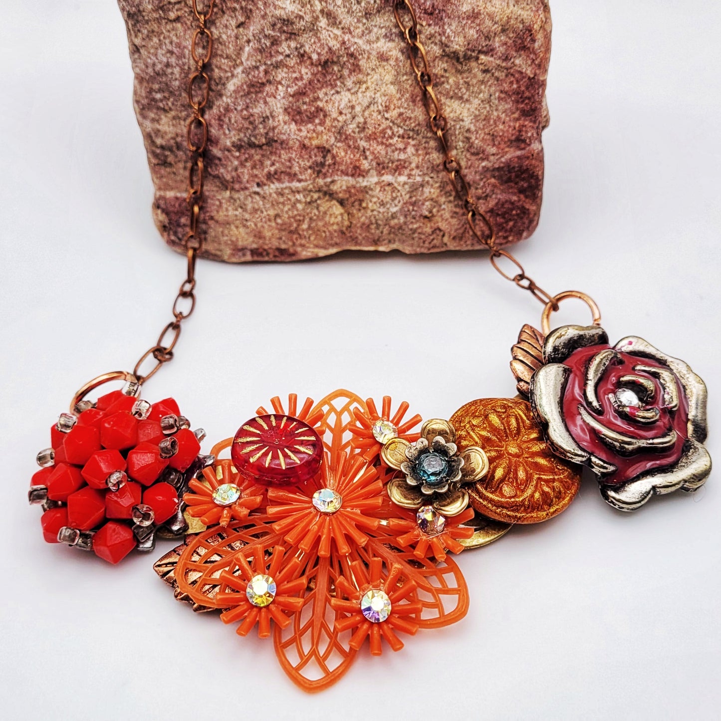 Red/Orange Vintage Fall Collage Necklace