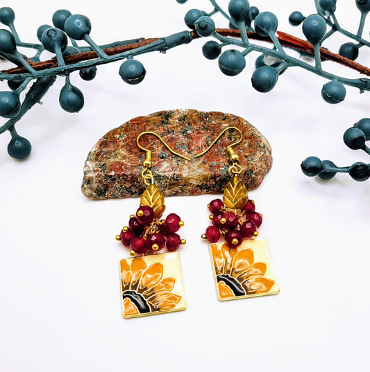 Sunflower Enamel Dangle Earrings