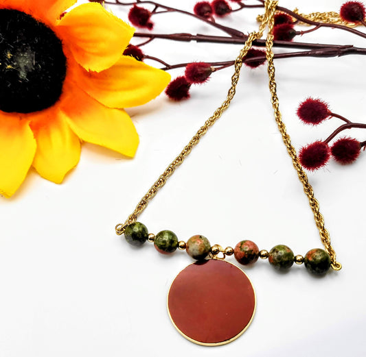 Red Jasper Pendant Bar Drop Necklace