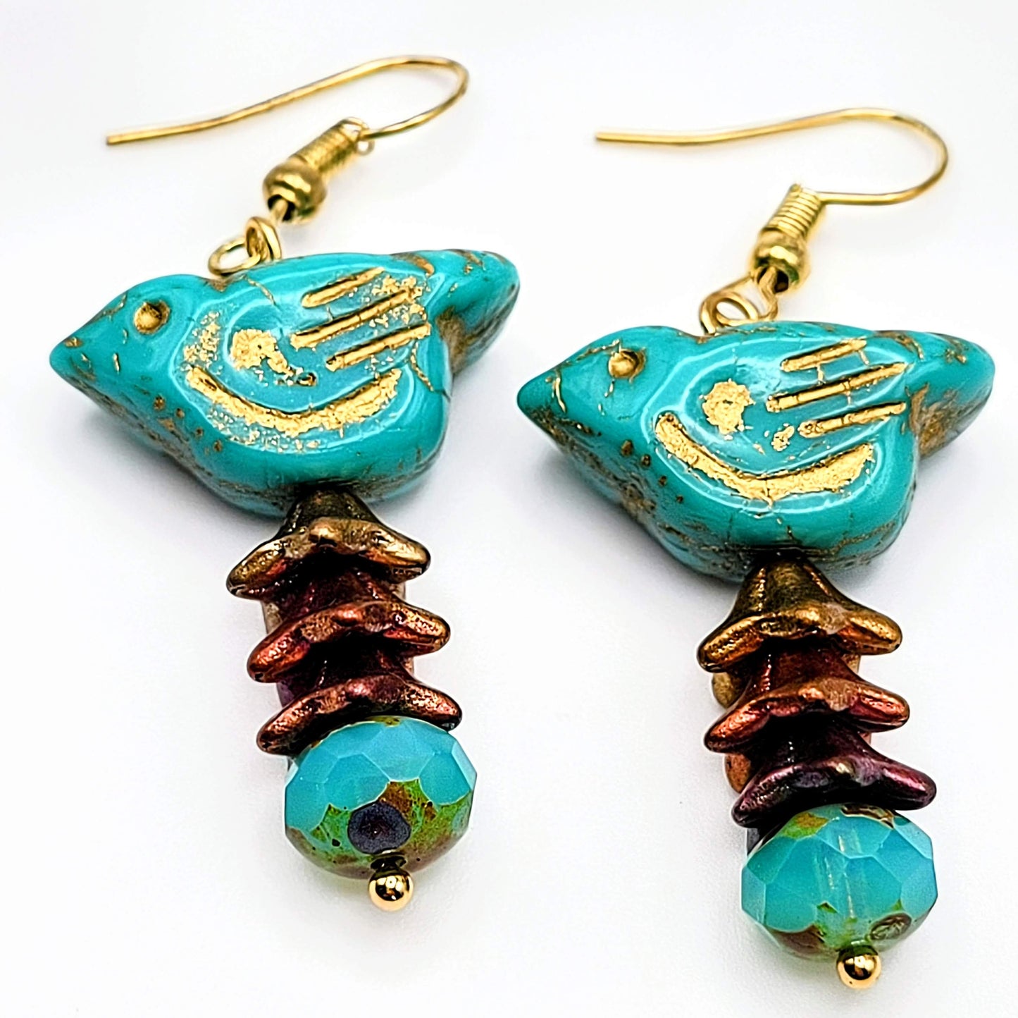 Turquoise Czech Glass Bird Earrings