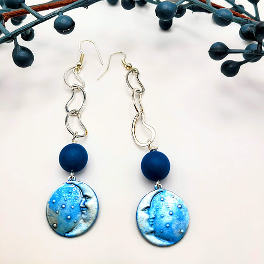 Celestial Blue Moon Dangle Earrings