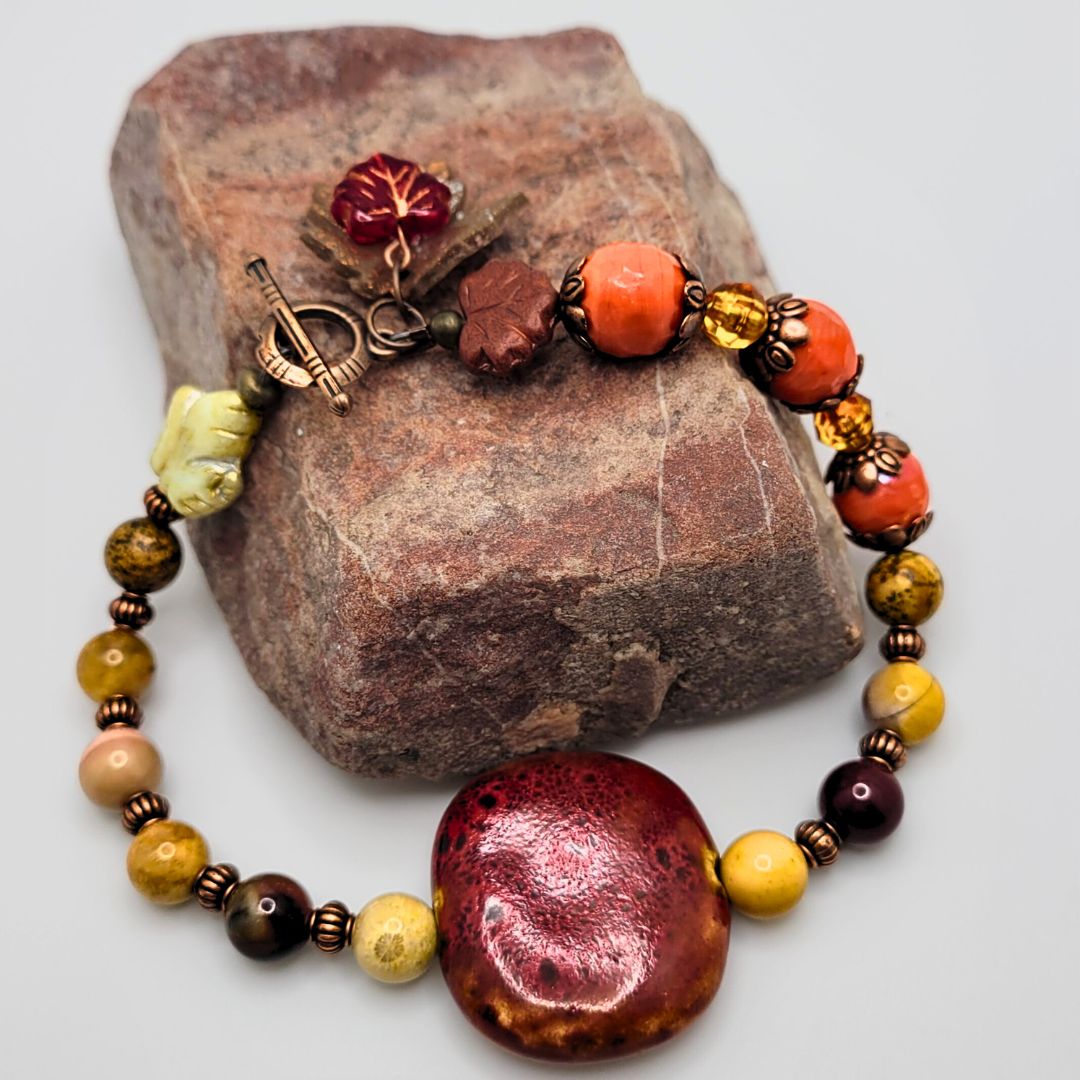 Red Ceramic and Mookaite Bracelet