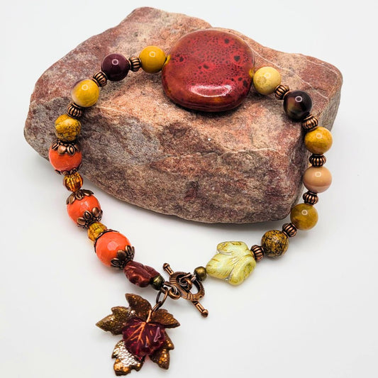 Red Ceramic and Mookaite Bracelet